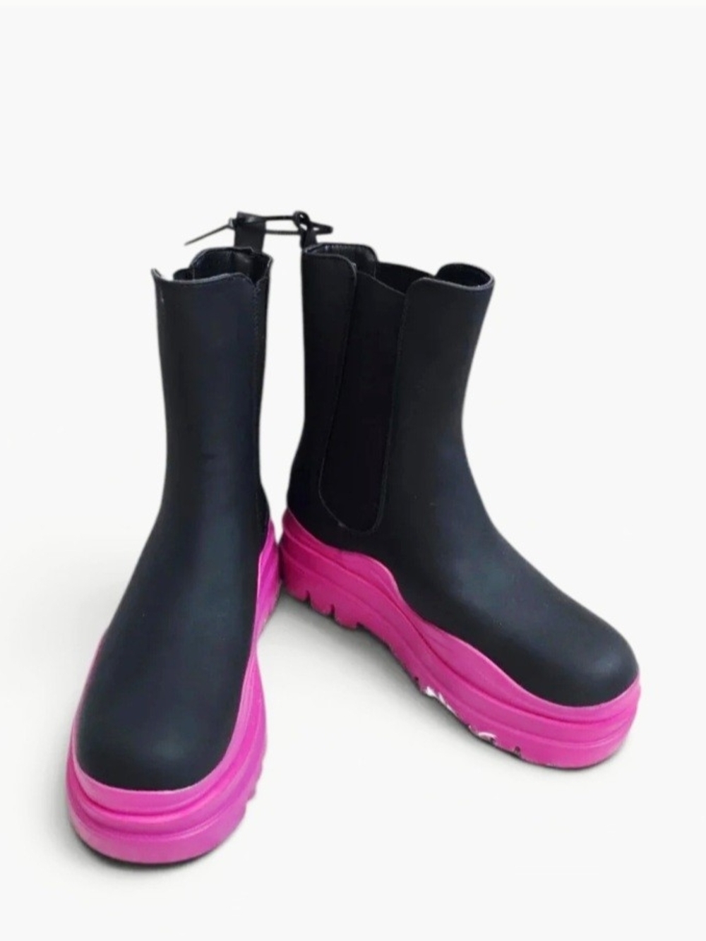 Shoe Dazzle Black Chelsea Boots with Hot Pink Platform